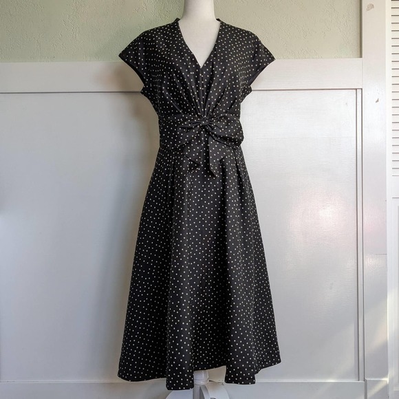 Kate Spade Black and White Polka Dot Midi Dress - Picture 1 of 14